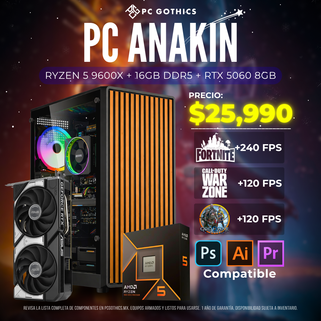 PC Ryzen 5 9600X + 16GB DDR5 + RTX 5060 8GB - (PC Anakin) – PC Gothics