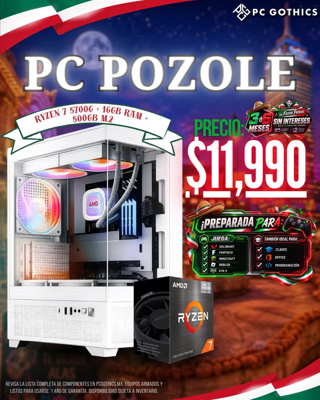 PC Pozole - Ryzen 7 5700G + 16GB RAM + 500GB M.2