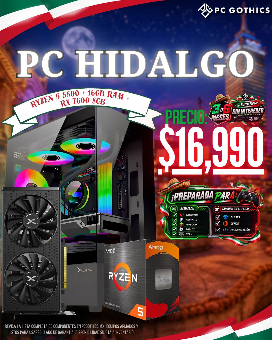 PC Hidalgo - Ryzen 5 5500 + 16GB RAM + RX 7600 8GB