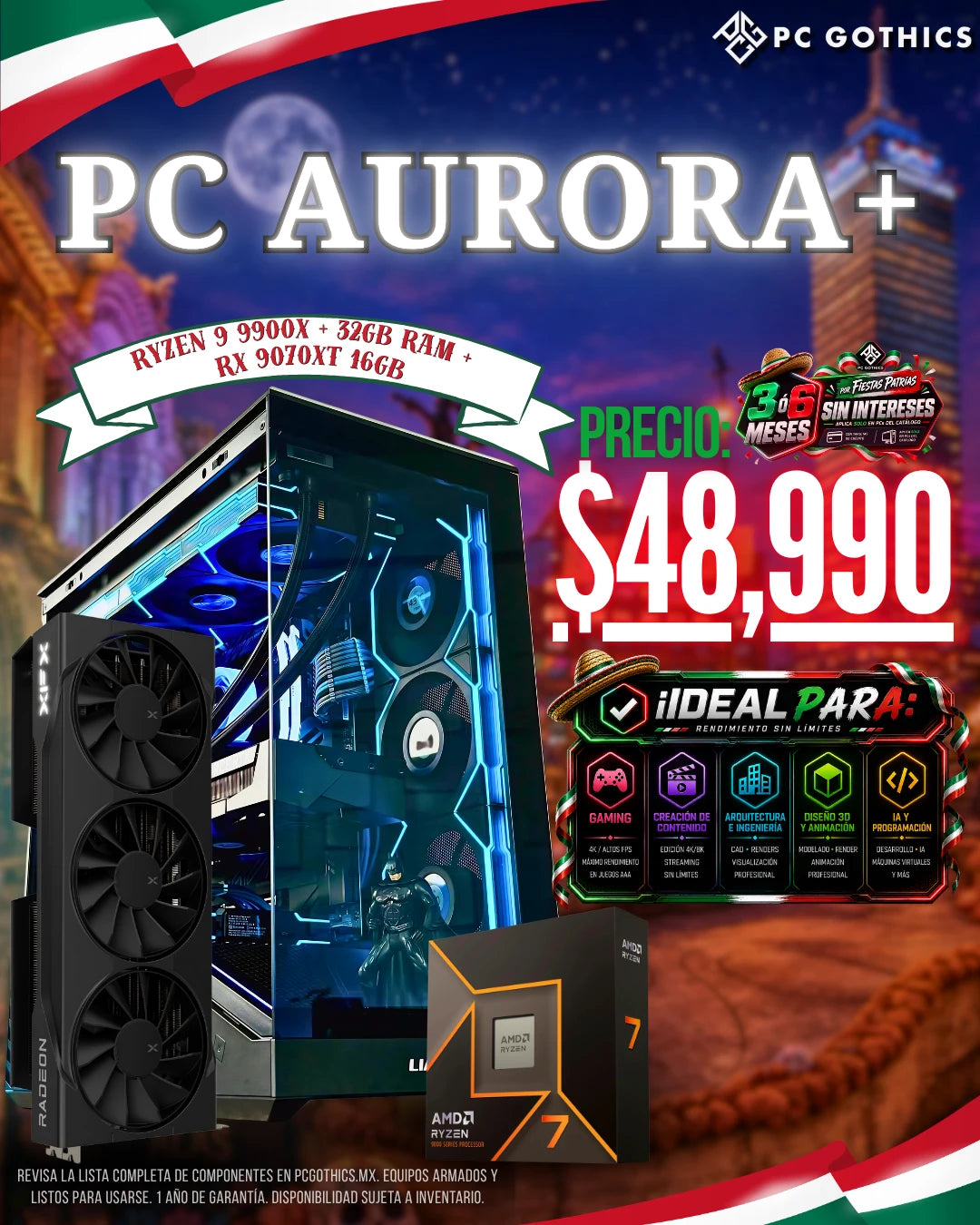 PC Aurora+ - Ryzen 9 9900X + 32GB RAM + RX 9070XT 16GB