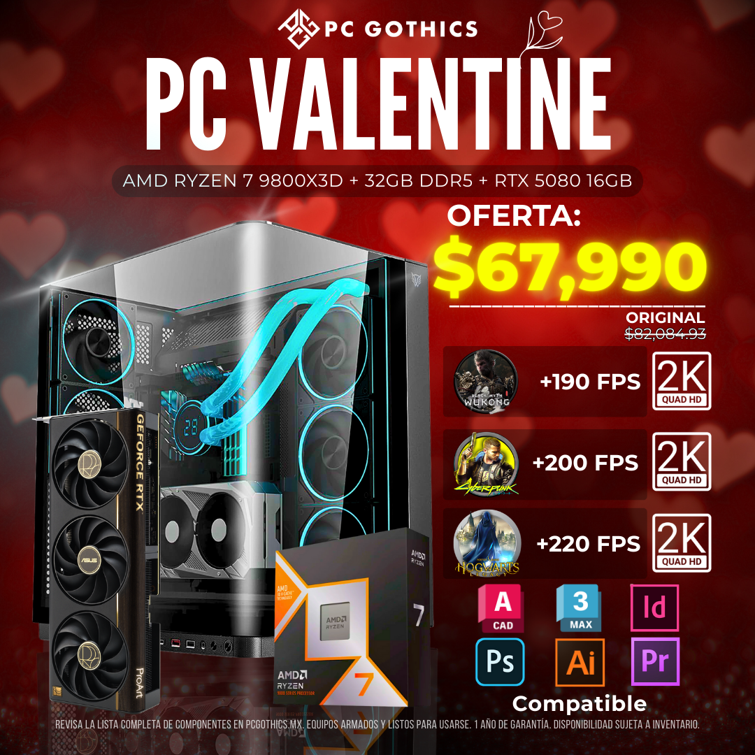 PC Valentine Ryzen 7 9800X + 32 GB DDR5 + RTX 5080 16 GB-1