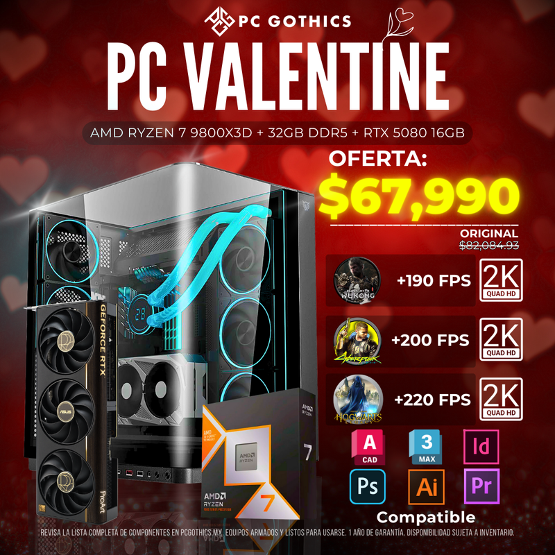 PC Valentine Ryzen 7 9800X + 32 GB DDR5 + RTX 5080 16 GB-1