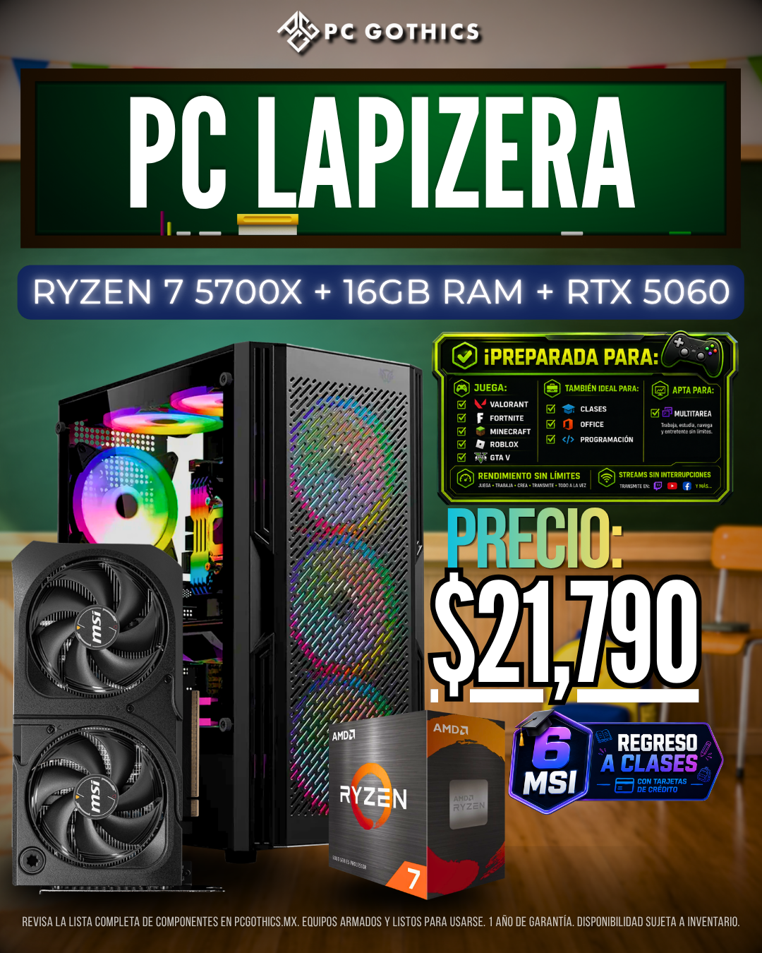 PC Lapizera - Ryzen 7 5700X + 16GB RAM + RTX 5060