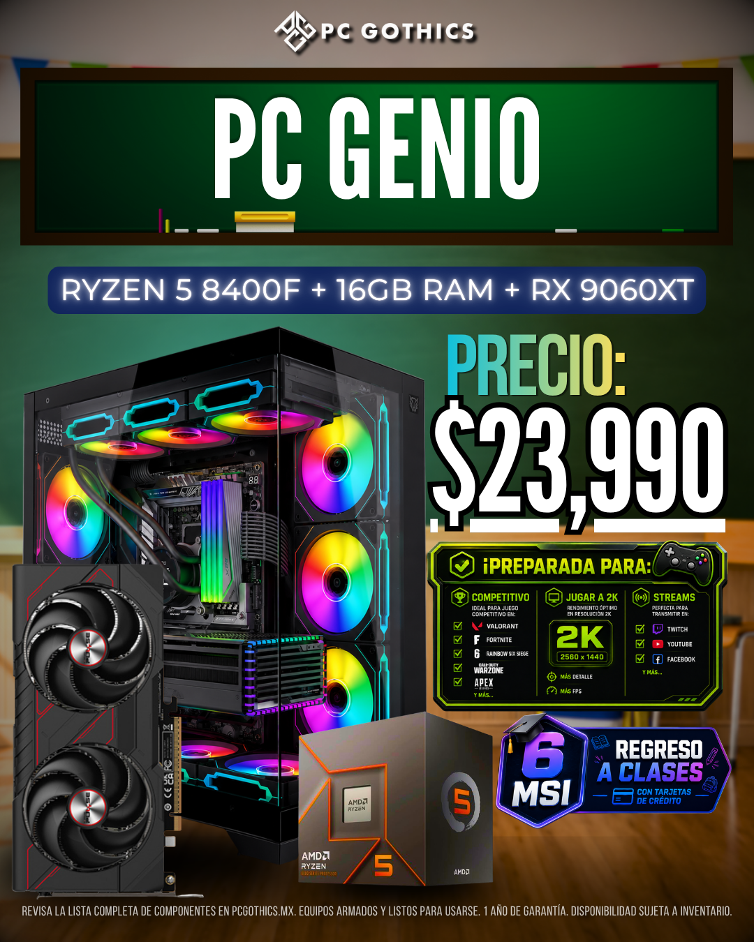 PC Genio - Ryzen 5 8400F + 16GB RAM + RX 9060XT