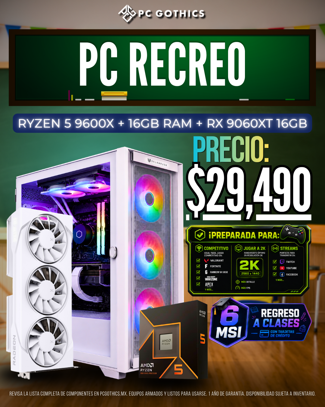 PC Recreo - Ryzen 5 9600X + 16GB RAM + RX 9060XT 16GB