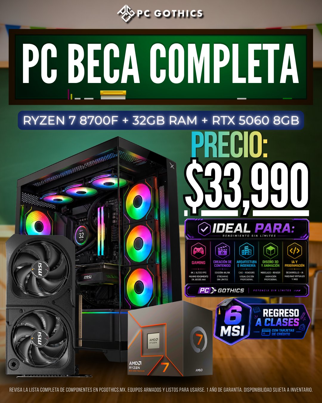 PC Beca Completa - Ryzen 7 8700F + 32GB RAM + RTX 5060 8GB