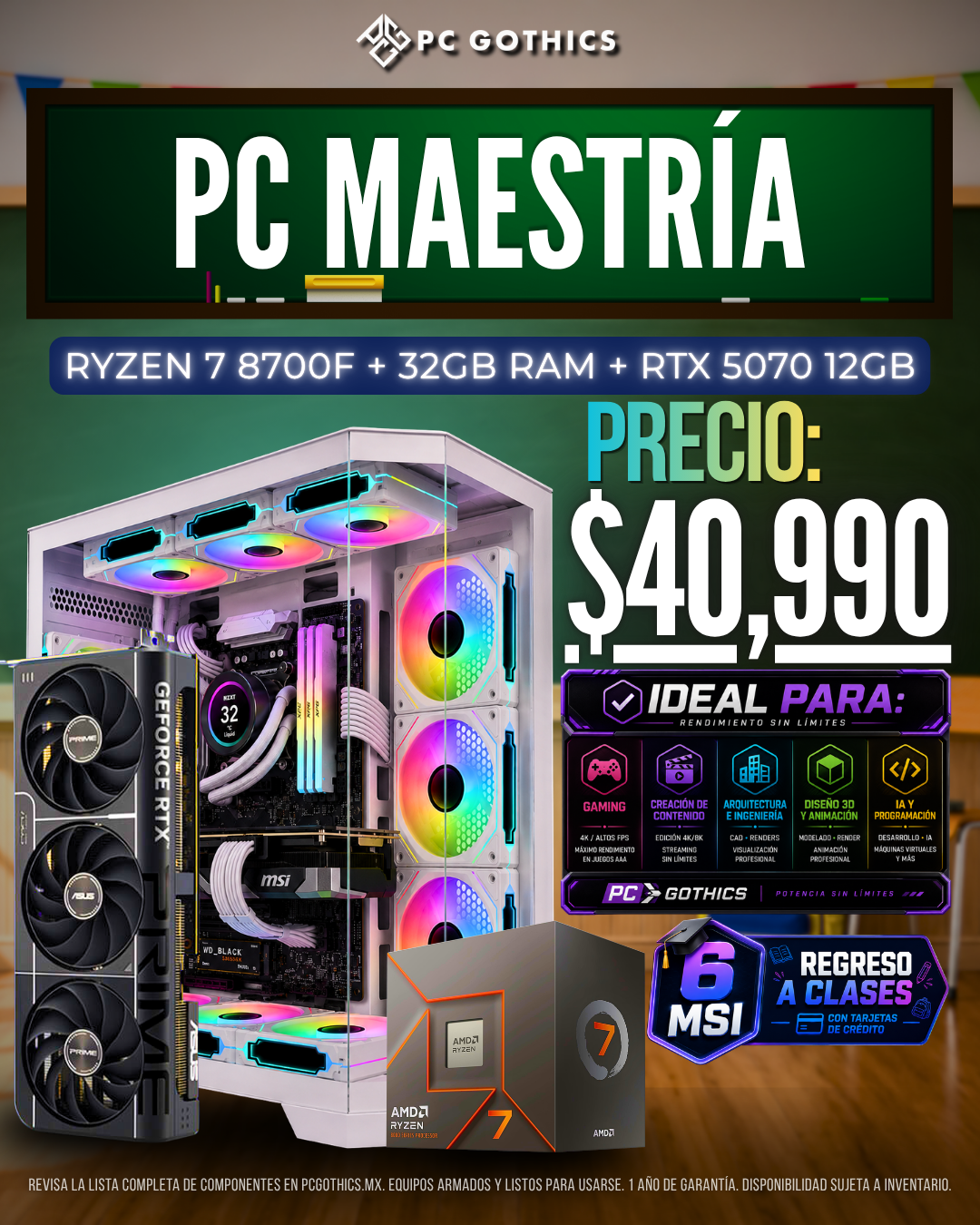 PC Maestría - Ryzen 7 8700F + 32GB RAM + RTX 5070 12GB