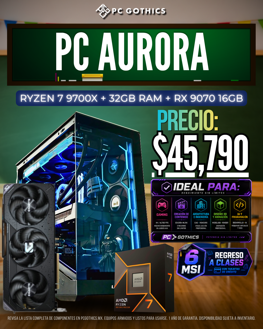 PC Aurora - Ryzen 7 9700X + 32GB RAM + RX 9070 16GB