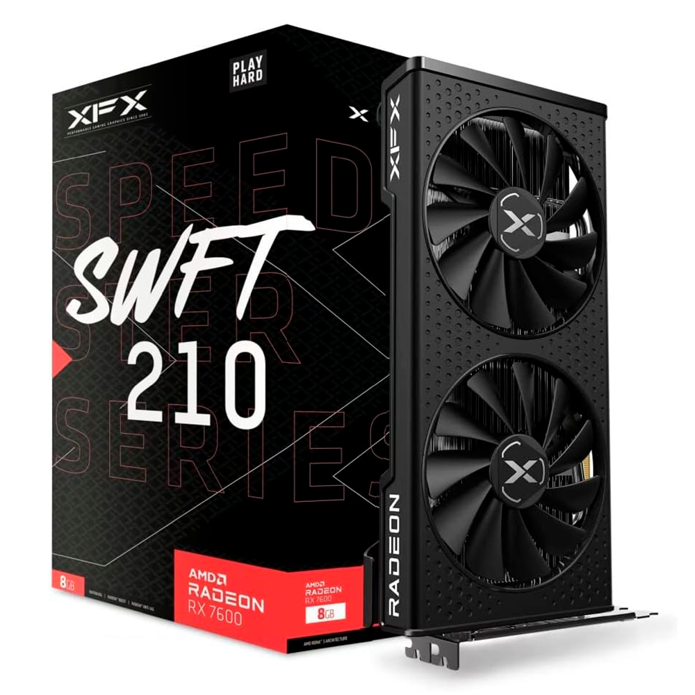 TARJETA DE VIDEO XFX (RX-76PSWFTFY) SWFT 210 RADEON RX7600, 8GB, 2250MHZ, 3*DP, HDMI, NEGRO