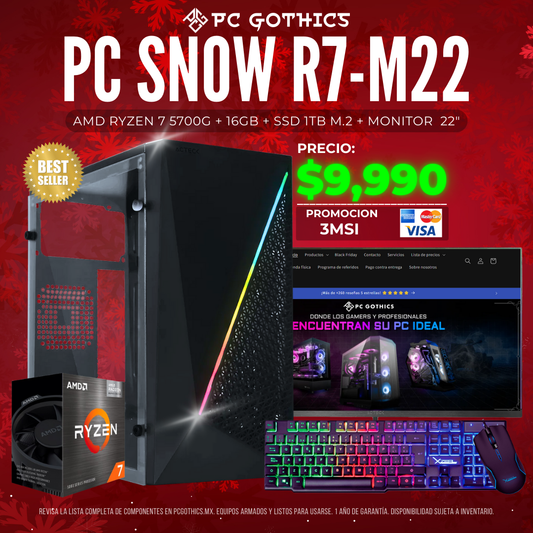 PC Ryzen 7 + 16 GB RAM + SSD 1 TB + MONITOR 22" Teclado y mouse