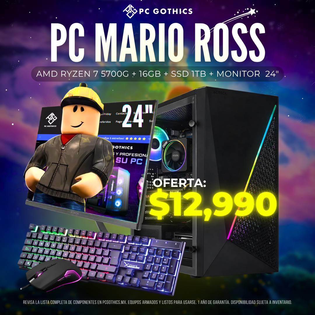 PC Ryzen 7 + 16 GB RAM + SSD 1 TB + Pantalla 24" + Periféricos - (PC Mario Ross)