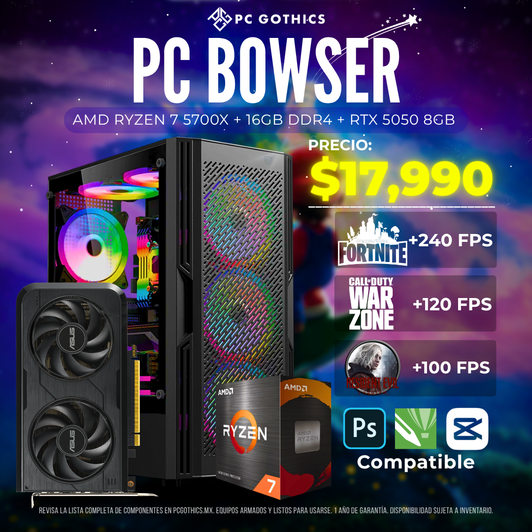 PC Ryzen 7 5700X + 16GB + 1TB M.2 SSD + RTX 5050 - (PC Bowser)