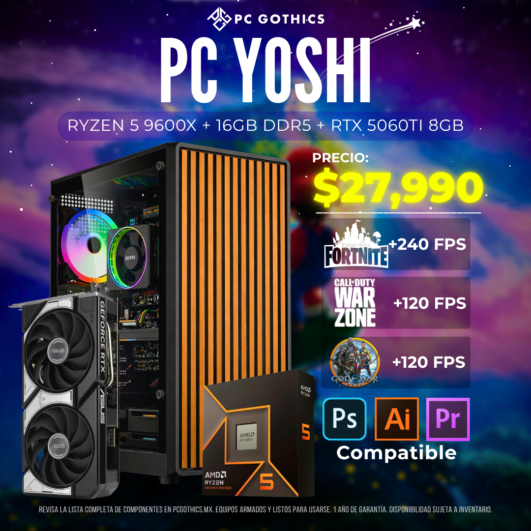 PC Ryzen 5 9600X + 16 GB RAM DDR5 + 1 TB + 5060Ti - (PC Yoshi)