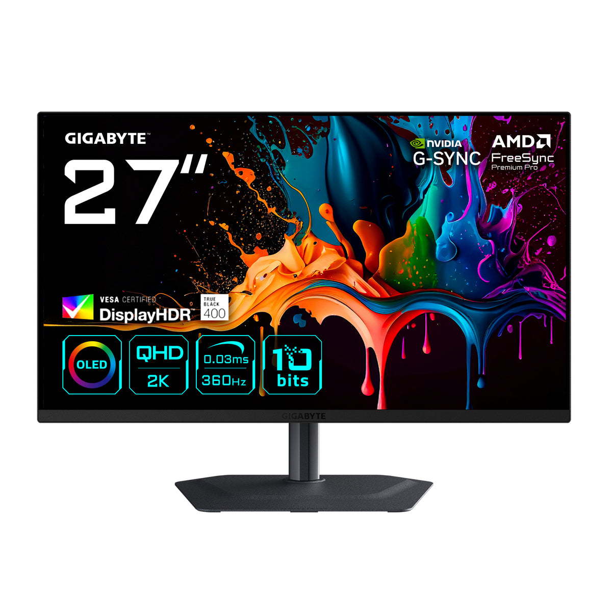 MONITOR OLED GIGABYTE 27" (MO27Q3) GAMING,2560 X 1440 QHD,PLANO 360HZ,2*HDMI,DP,0.03MS,PANEL QD-OLED