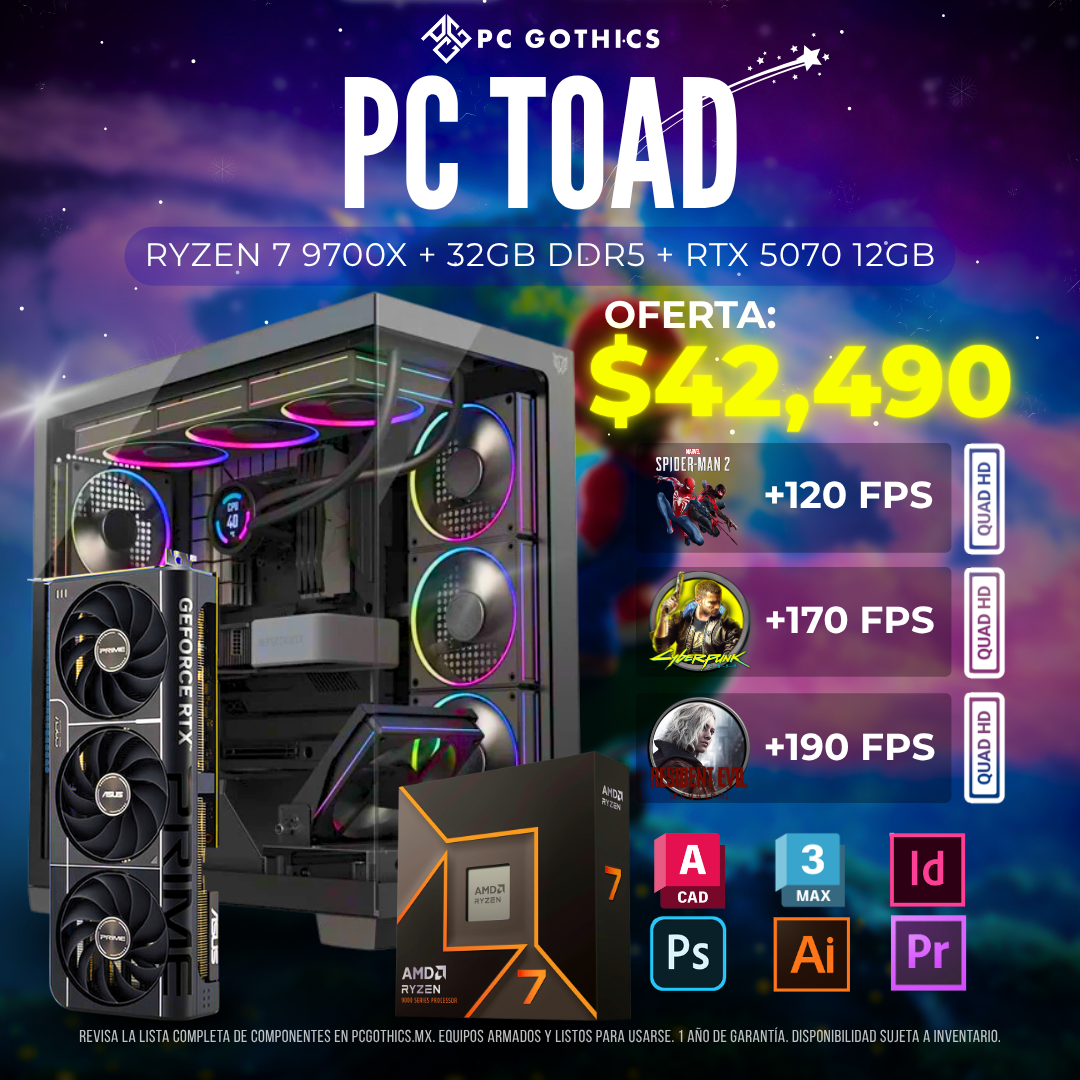 PC Ryzen 7 9700X + 32 GB RAM DDR5 + 1TB + RTX 5070 - (PC Toad)