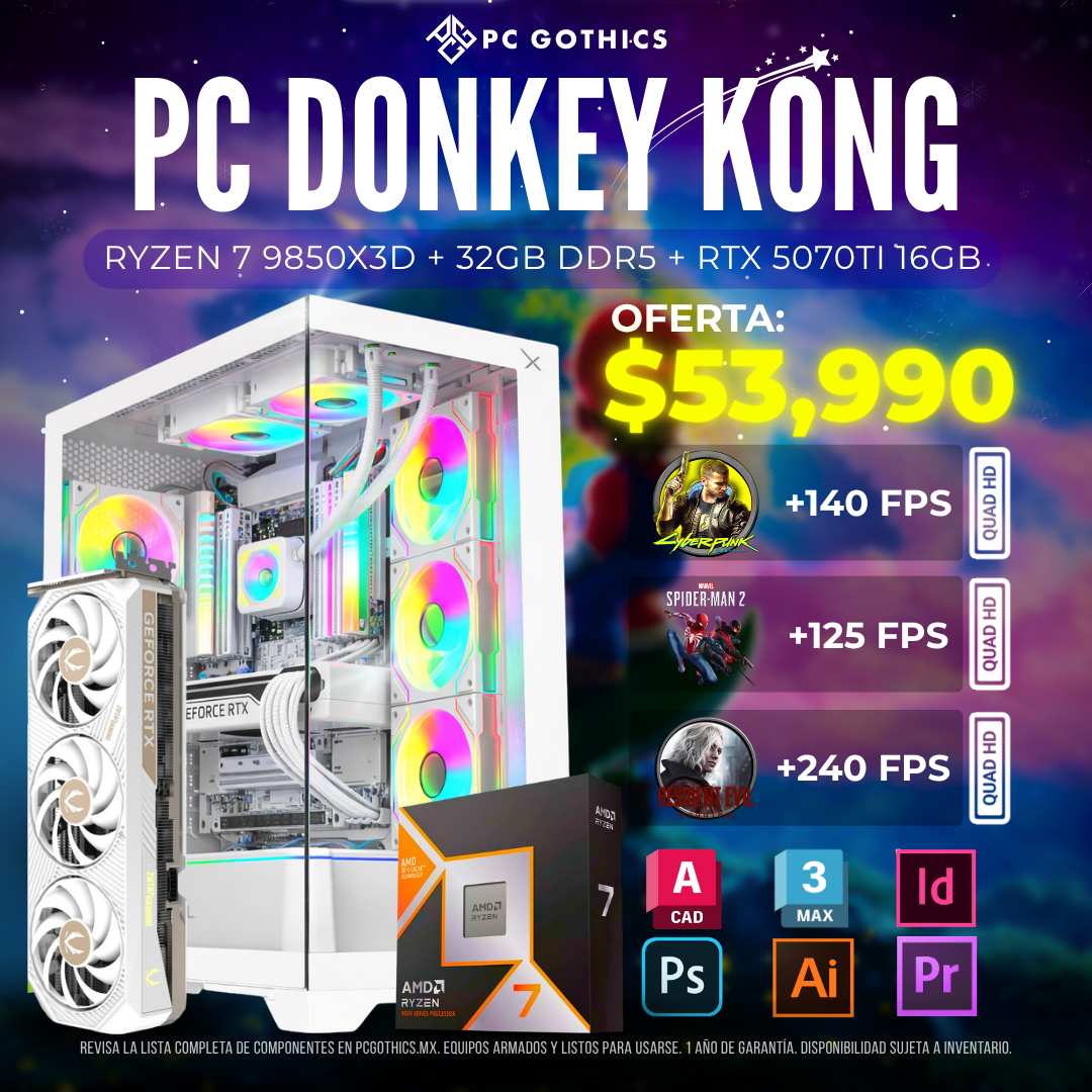PC Ryzen 7 9850X3D+ 32 GB RAM DDR5 + 1TB + RTX 5070Ti (PC Donkey Kong)