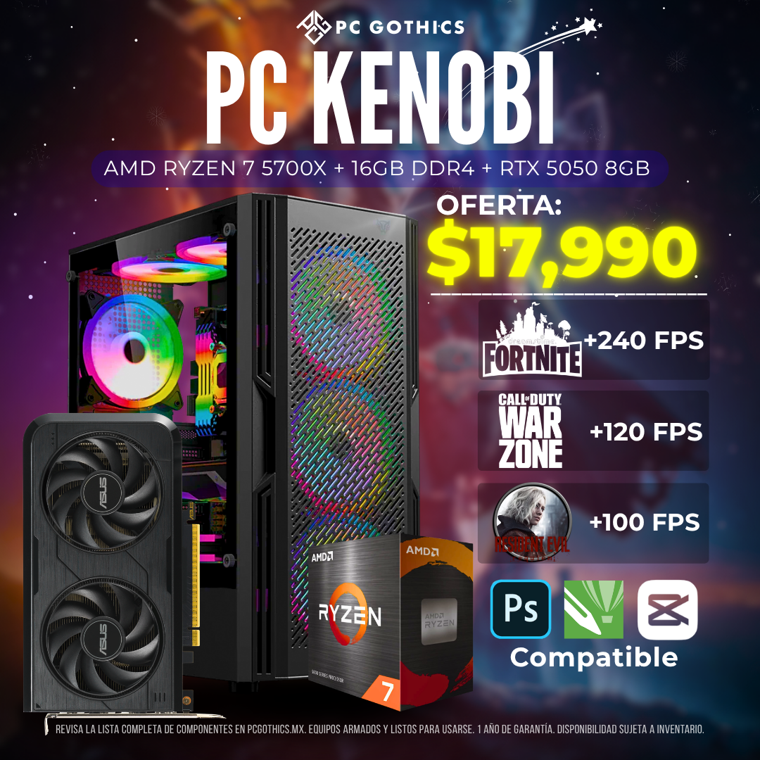 PC Ryzen 7 5700X + 16GB DDR4 + RTX 5050 8GB - (PC Kenobi)
