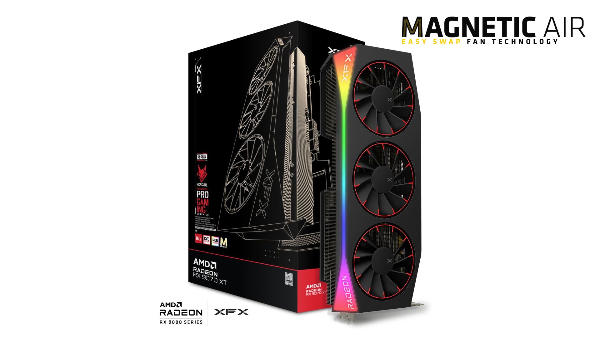 TARJETA DE VIDEO XFX (RX-97TMARGB9) MERCURY RADEON RX9070XT,16GB,2570MHZ,3*DP,HDMI,MAGNETIC AIR,NEGRO