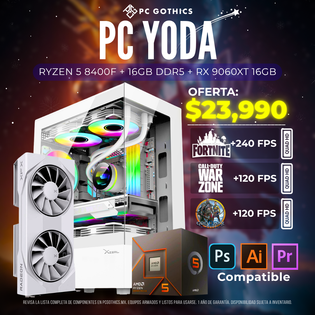 PC Ryzen 5 8400F + 16GB DDR5 + RX 9060XT 16GB - (PC Yoda)