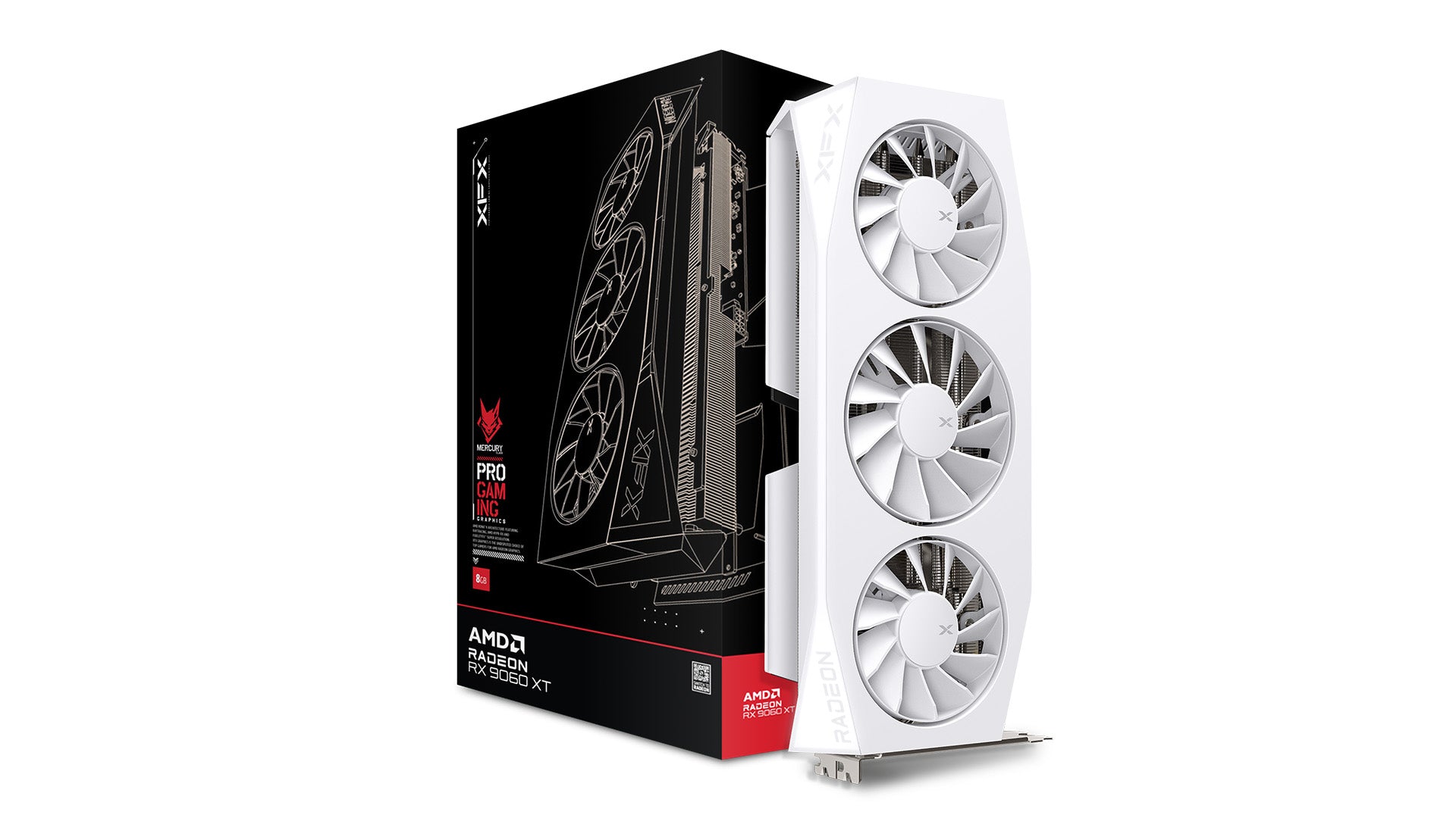TARJETA DE VIDEO XFX (RX-96TMERCW9) SWIFT RX9060XT OC,16GB GDDR6,1900MHZ,2*DP,HDMI,3*FAN,BLANCA-1