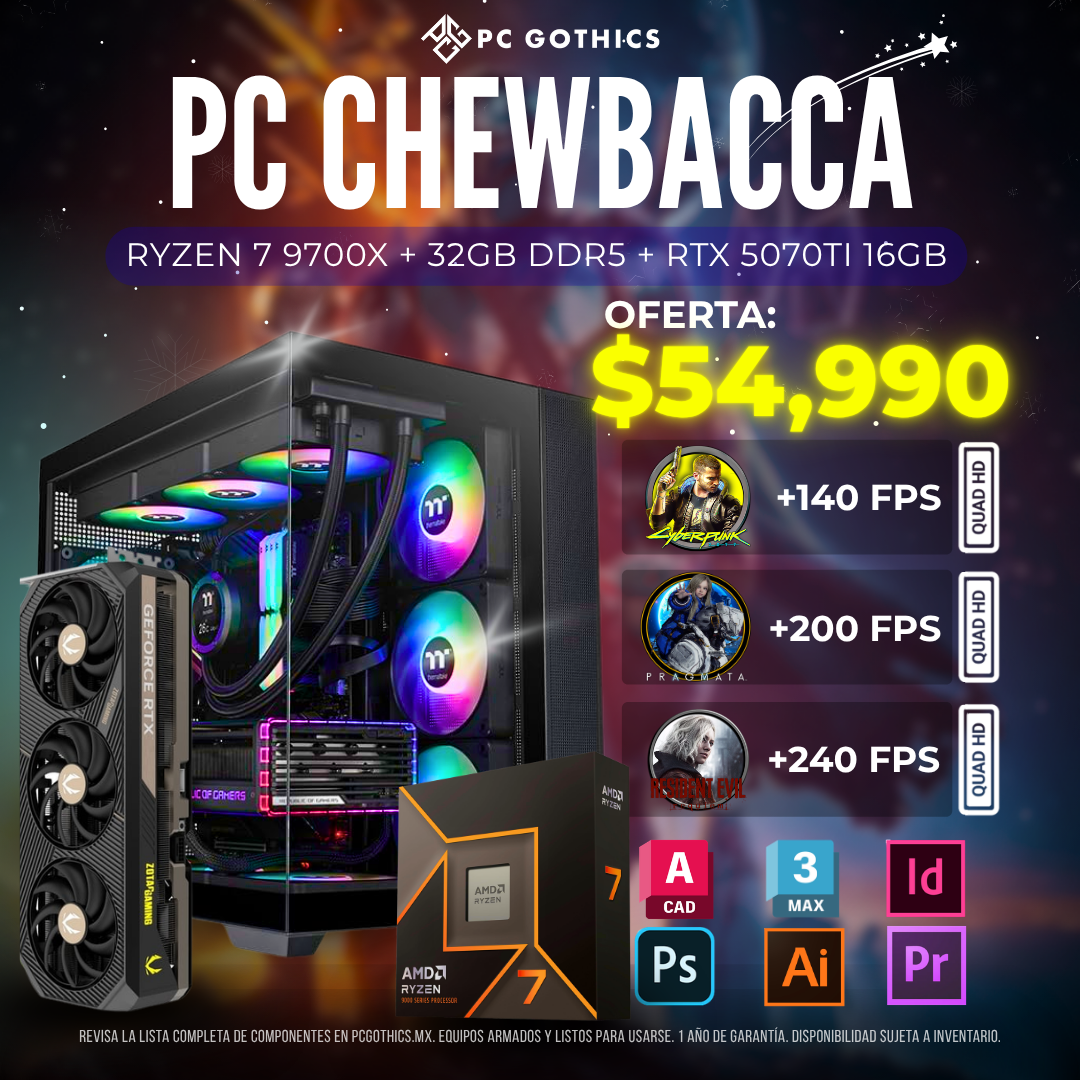PC Ryzen 7 9700X + 32GB DDR5 + RTX 5070Ti 16GB - (PC Chewbacca)