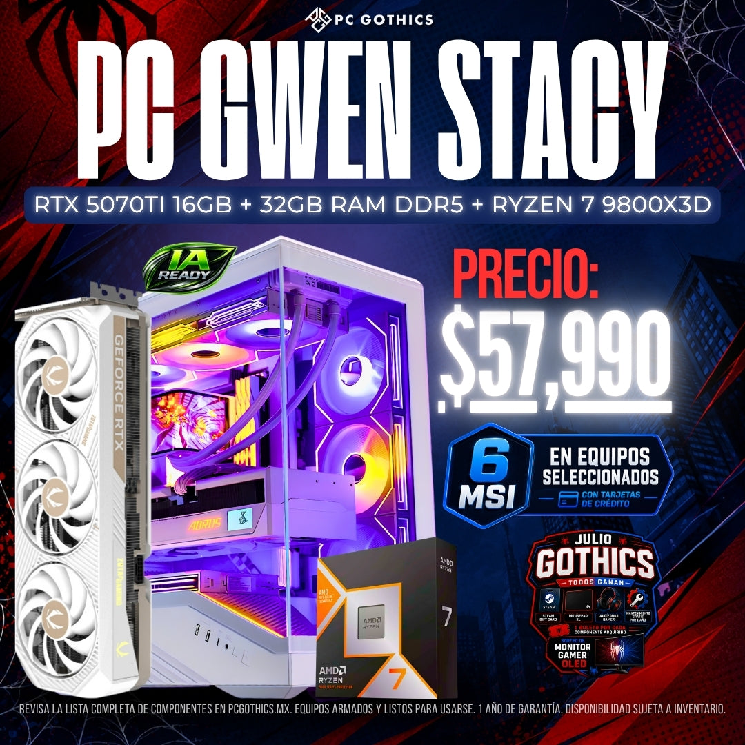 PC Ryzen 7 9800X + 32GB DDR5 + RTX 5070 TI 16 GB - (PC Gwen Stacy)