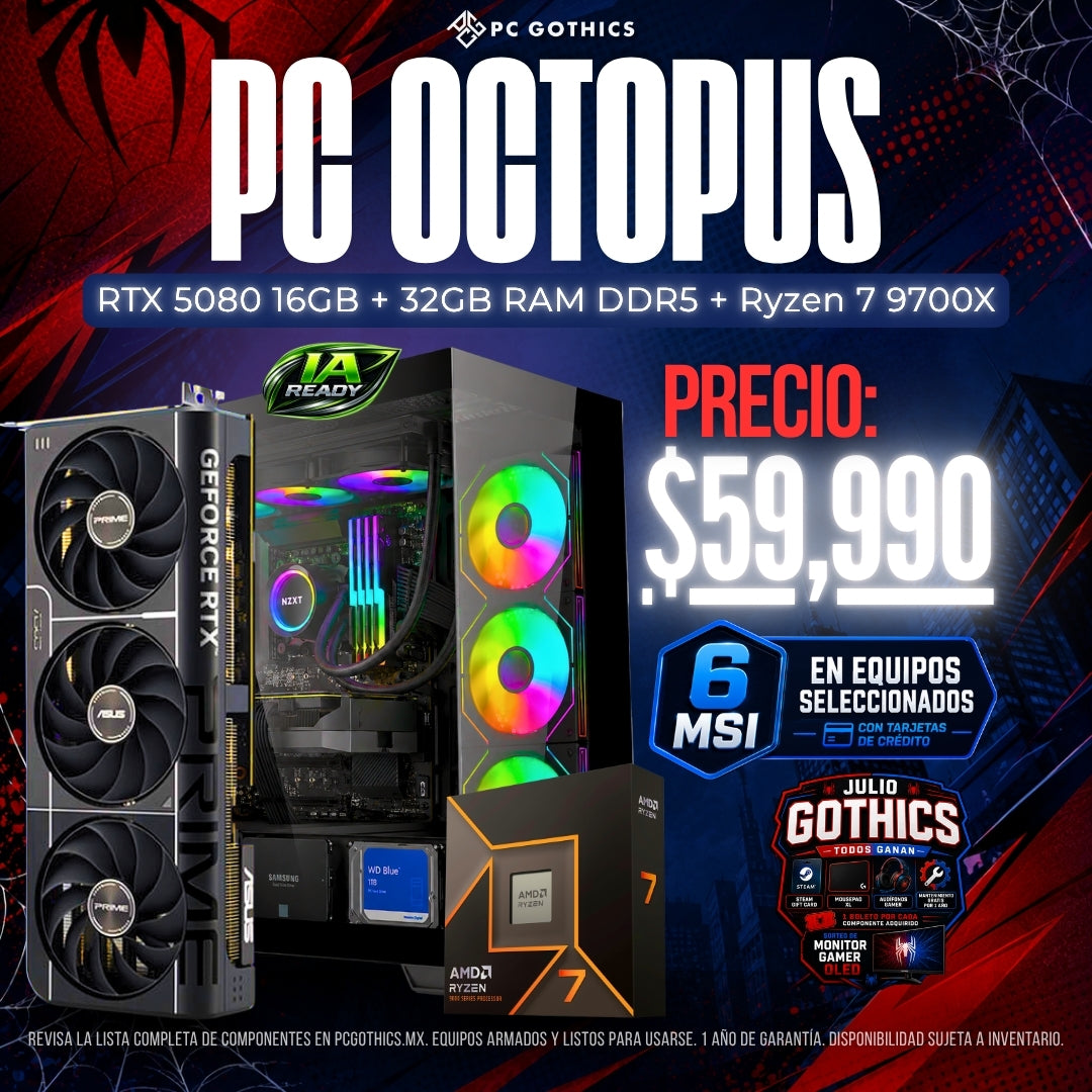 PC Ryzen 7 9700X + 32GB DDR5 + RTX 5080 16GB - (PC Octopus)