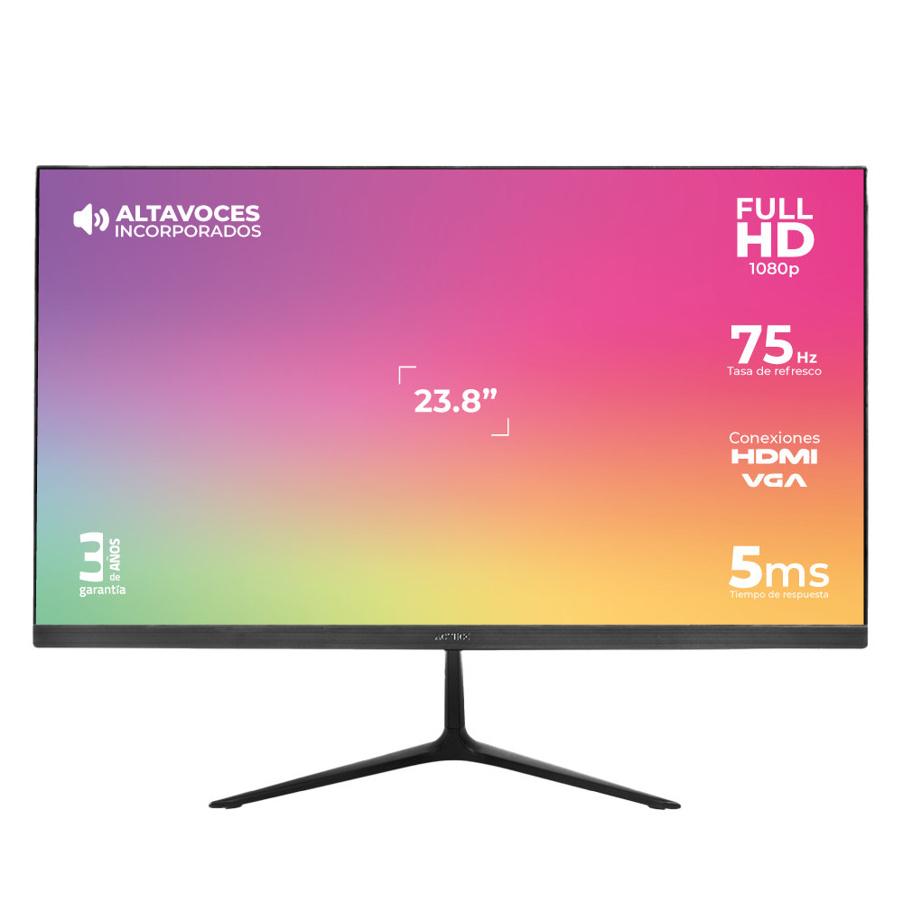 MONITOR LED 23.8" ACTECK (AC-933841) SP240,1920*1080,75HZ,5MS,HDMI,VGA,DC,ALTAVOCES,INCLINACION,NEGR-1