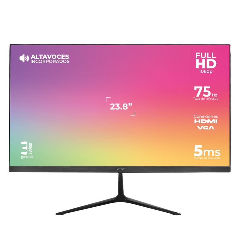 MONITOR LED 23.8" ACTECK (AC-933841) SP240,1920*1080,75HZ,5MS,HDMI,VGA,DC,ALTAVOCES,INCLINACION,NEGR-1