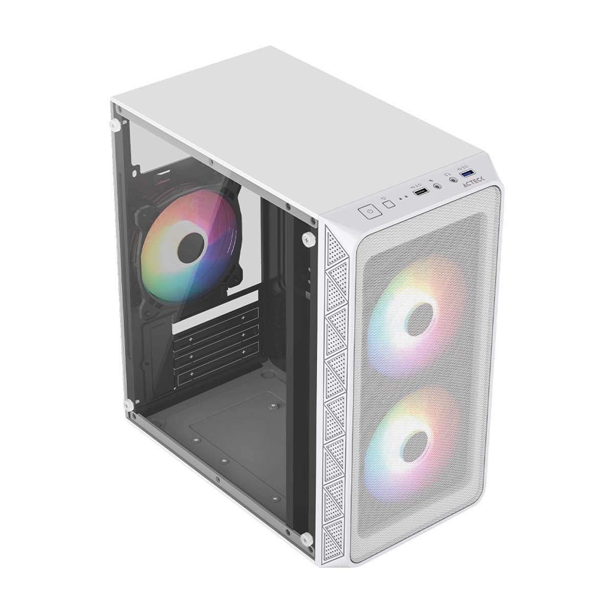 GABINETE ACTECK (AC-939256) DOOM PRO MESH GI730M,MICRO ATX,1*USB 3.0,FRENTE MALLA,3 FAN RGB,BLANCO