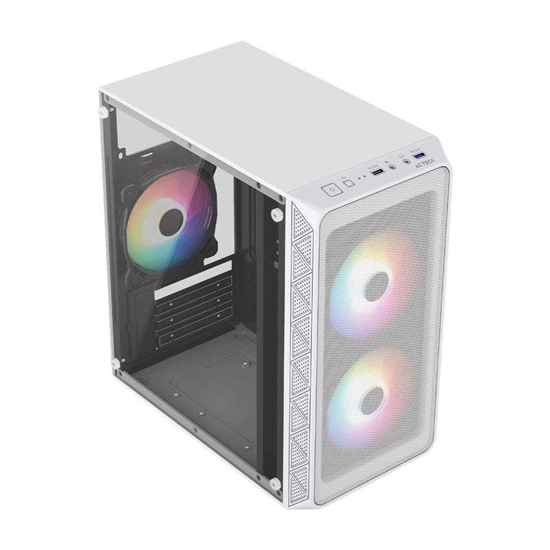 GABINETE ACTECK (AC-939256) DOOM PRO MESH GI730M,MICRO ATX,1*USB 3.0,FRENTE MALLA,3 FAN RGB,BLANCO-1