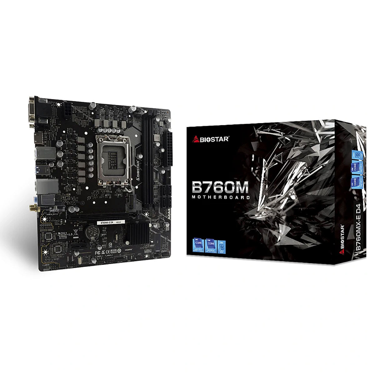 MOTHERBOARD BIOSTAR (B760MX2-E D4), LGA1700, DDR4 4400, USB 3.2 GEN1, PCIE M.2 4.0, HDMI, VGA, DVI, RJ45, MICRO ATX-1