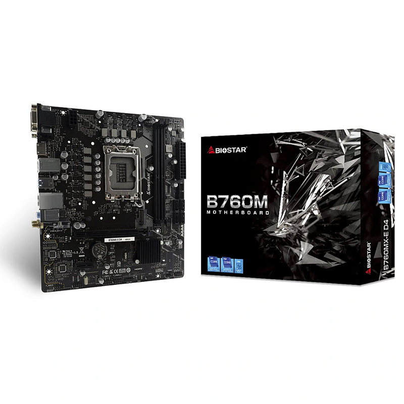 MOTHERBOARD BIOSTAR (B760MX2-E D4), LGA1700, DDR4 4400, USB 3.2 GEN1, PCIE M.2 4.0, HDMI, VGA, DVI, RJ45, MICRO ATX-1