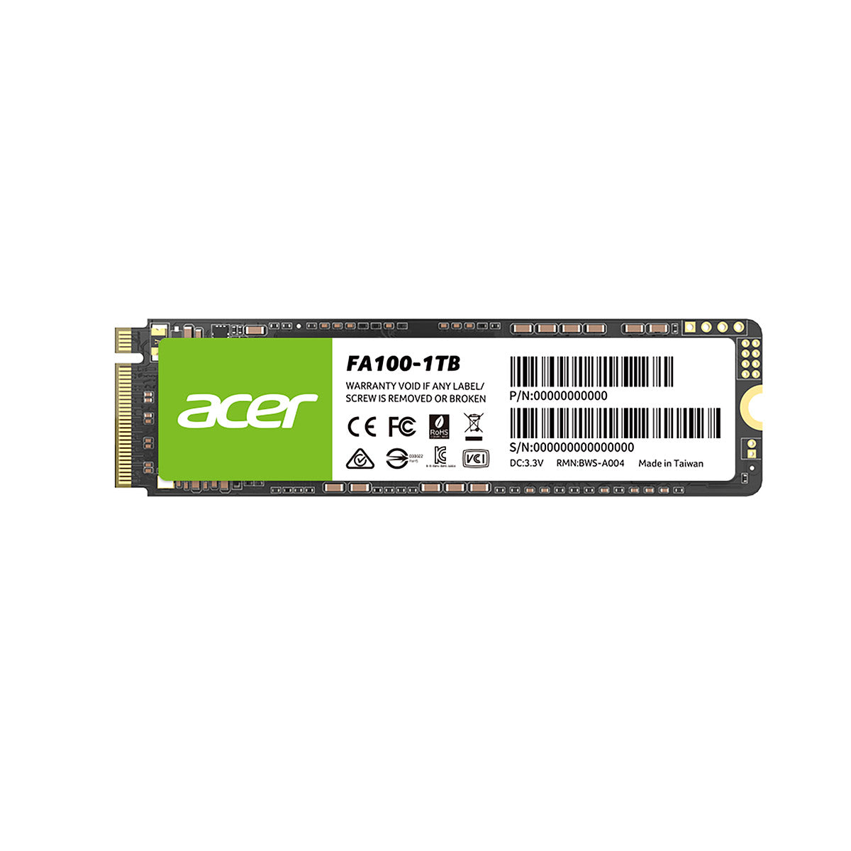 UNIDAD SSD M.2 ACER 1TB (BL.9BWWA.120) FA100, PCIE GEN3X4, 2280, 3300MB/S