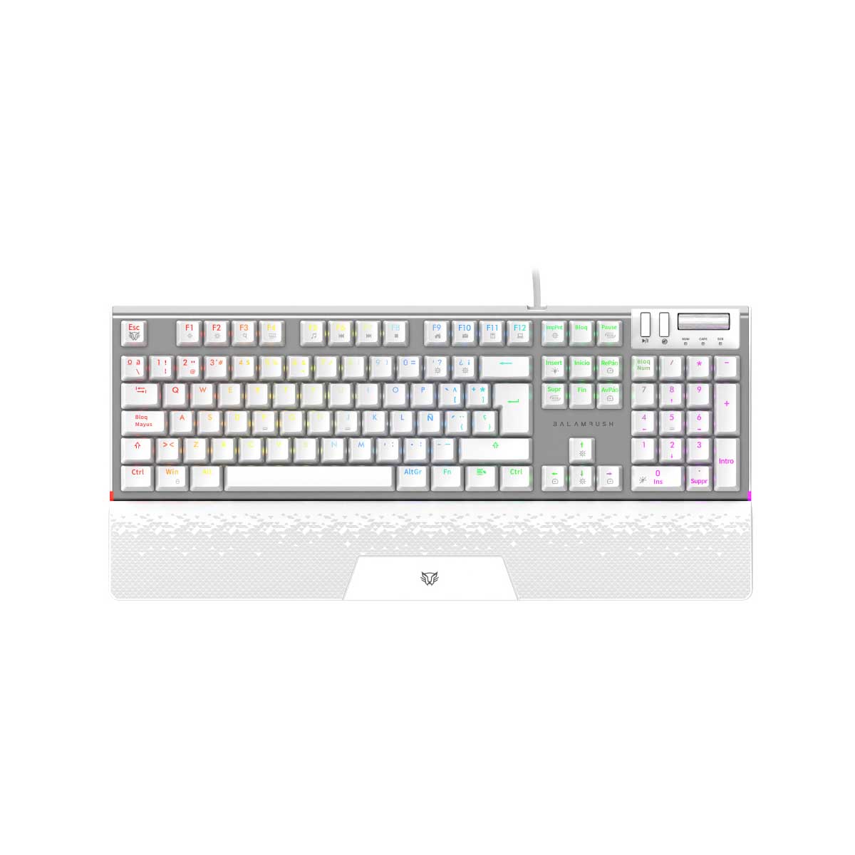 TECLADO MECANICO BALAM RUSH (BR-936798) DOMINATE EXPERT GK979, SWITCH RED, 105 TECLAS, RGB, BLANCO