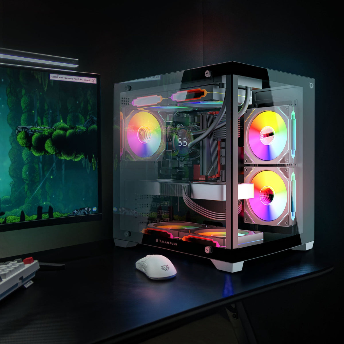 GABINETE BALAM RUSH(BR-943857)TANK GLOW MAX 3900,M-ATX,S/F,1*USB 3.0,3FAN 120MM ARGB,FULL CRISTAL NEGRO