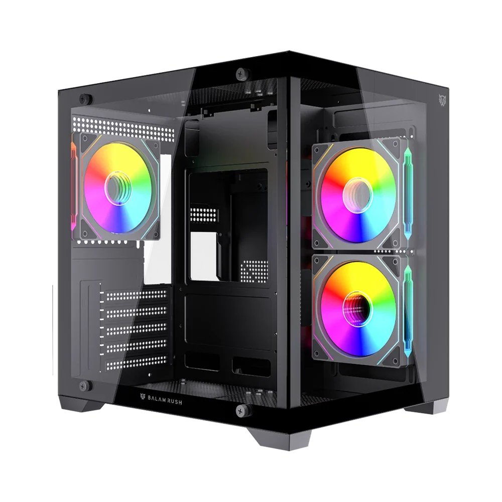 GABINETE BALAM RUSH(BR-943857)TANK GLOW MAX 3900,M-ATX,S/F,1*USB 3.0,3FAN 120MM ARGB,FULL CRISTAL NEGRO