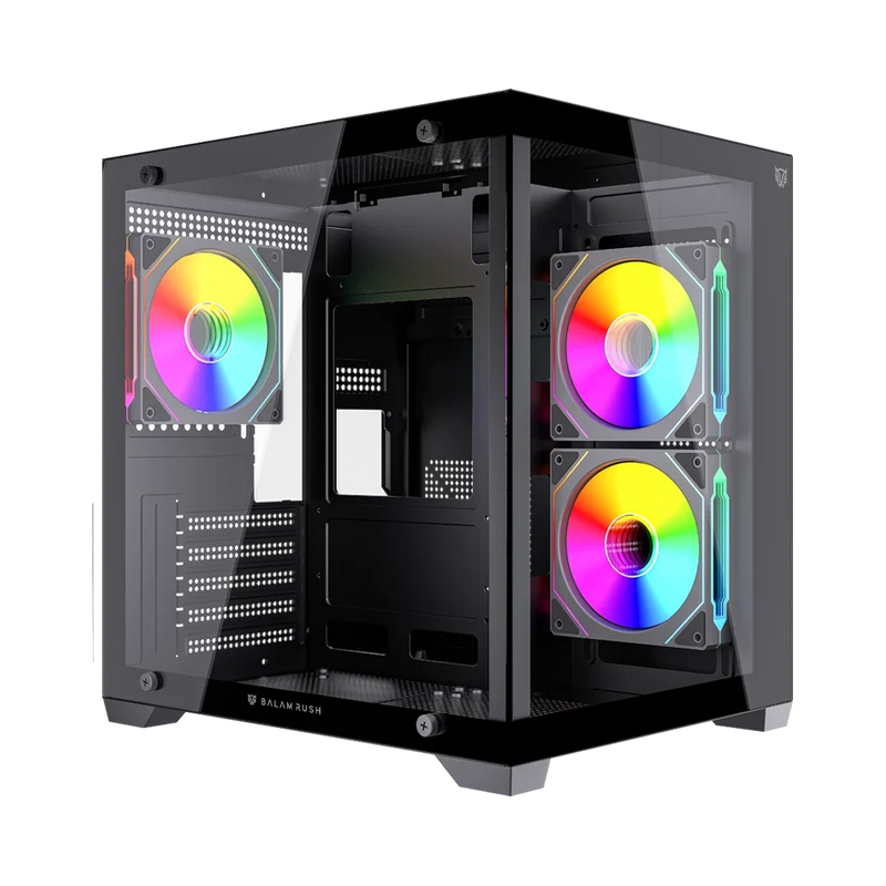 GABINETE BALAM RUSH(BR-943857)TANK GLOW MAX 3900,M-ATX,S/F,1*USB 3.0,3FAN 120MM ARGB,FULL CRISTAL NEGRO