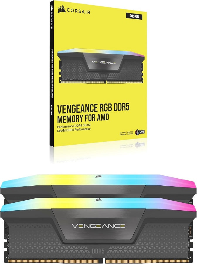 MEMORIA DIMM DDR5 CORSAIR (CMH64GX5M2D6000Z40) 64GB 6000MT/S (2X32GB) VENGEANCE RGB, C. DISIPADOR, 1.35V, GRIS