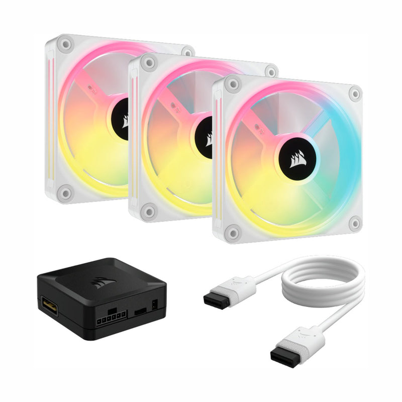 VENTILADOR GABINETE CORSAIR (CO-9051006-WW) ICUE LINK QX120 RGB,3 FAN,120MM,DOMO MAGNETICO,BLANCO-1