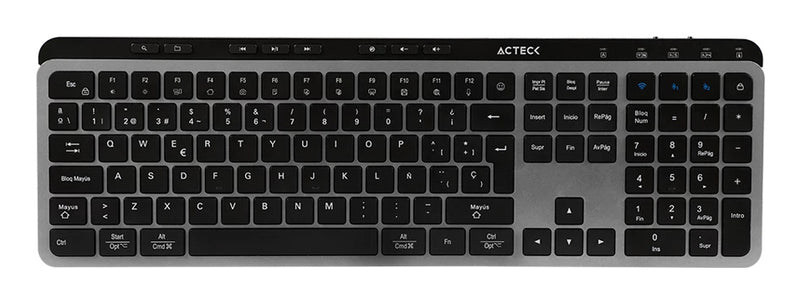 TECLADO INALAMBRICO ACTECK(AC-940085)INSPIRE KREA TI755,2,4GHZ + 2 BT,MEMBRANA,MULTIMEDIA,RECARGABLE,NEGRO-GRIS-1