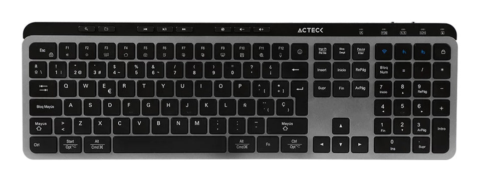 TECLADO INALAMBRICO ACTECK(AC-940085)INSPIRE KREA TI755,2,4GHZ + 2 BT,MEMBRANA,MULTIMEDIA,RECARGABLE,NEGRO-GRIS