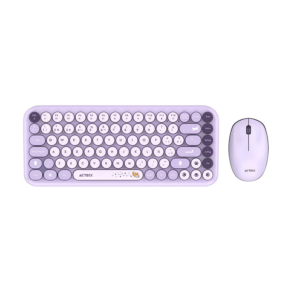 KIT TECLADO Y MOUSE INALAMBRICO ACTECK (AC-940252) MK480 CHIC K-COLORS,RF USB,85 TECLAS,65%,VIOLETA