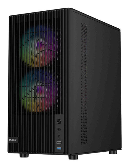 GABINETE ACTECK(AC-943819)ZYRON GC606,MAX M-ATX,S/FUENTE,1*USB A 3.0, 1*USB A 2.0,3FAN 120 MM FRGB,PANEL CRISTAL+FRENTE RANURADO,NEGRO-1