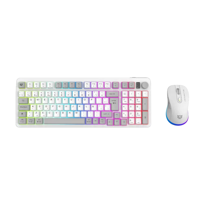 KIT TECLADO Y MOUSE INALAMBRICO BALAM RUSH(BR-940436)SQUAD CONQUEST PRO KG525,TECLADO 85%,MOUSE OPTICO 7200 DPI,RGB,RECARGABLE,BLANCO