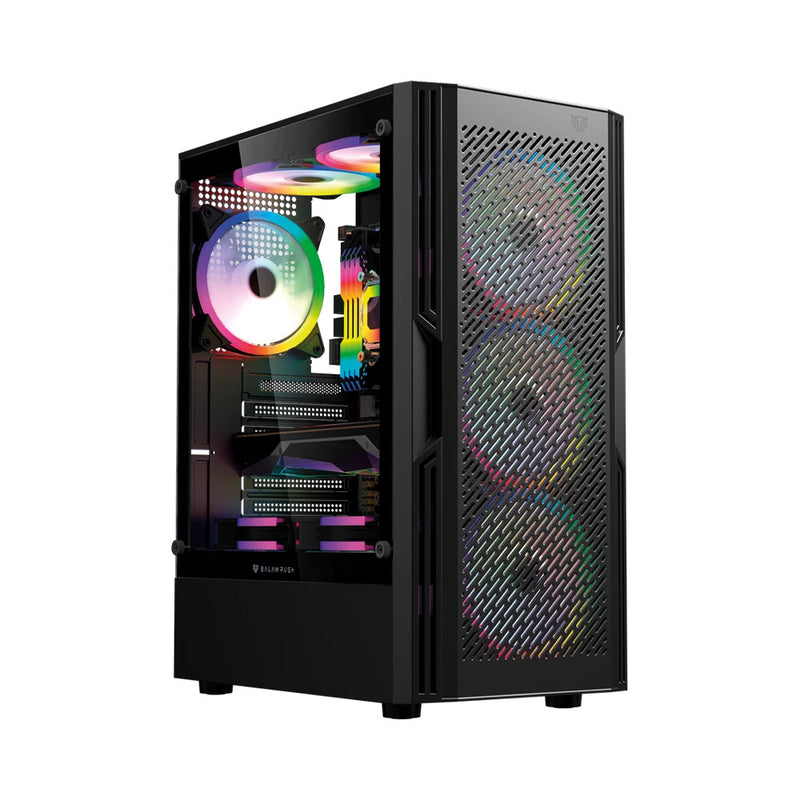 GABINETE BALAM RUSH(BR-943956) DRAGONFLY VENTRA GM570,MAX ATX,S/FUENTE,1*USB A 3.0,4FAN 120MM ARGB 4 PIN, CRISTAL,MESH,NEGRO-1