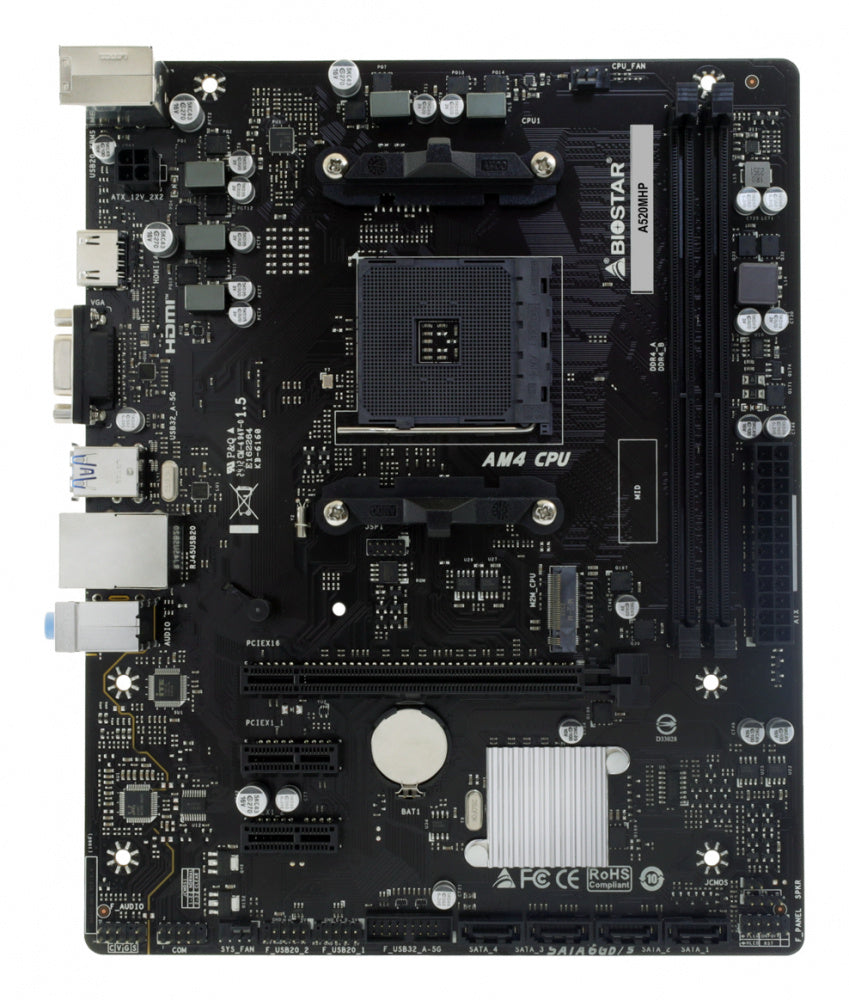 MOTHERBOARD BIOSTAR (A520MHP) SOCKET AM4,MICRO ATX,2*DDR4,PS2,VGA,HDMI,RJ45,DP,AUDIO 6CH