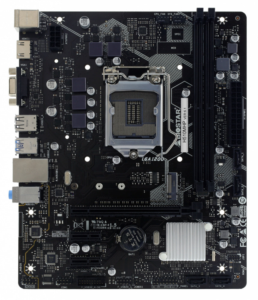 MOTHERBOARD BIOSTAR (H510MHP) INTEL,LGA1200,DDR4 3200,USB 3.2 GEN1,PCIE M.2 4.0,HDMI,VGA,DVI,RJ45,MICRO ATX