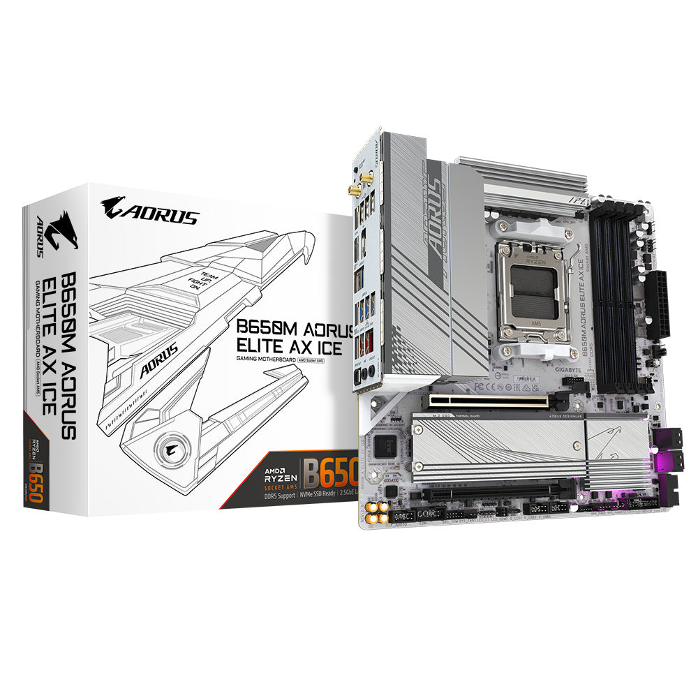 MOTHERBOARD GIGABYTE (B650M A ELITE AX ICE) SOCKET AM5, 4*DDR5 8000MHZ, HDMI, DP,MICRO ATX, WIFI6/BT-1