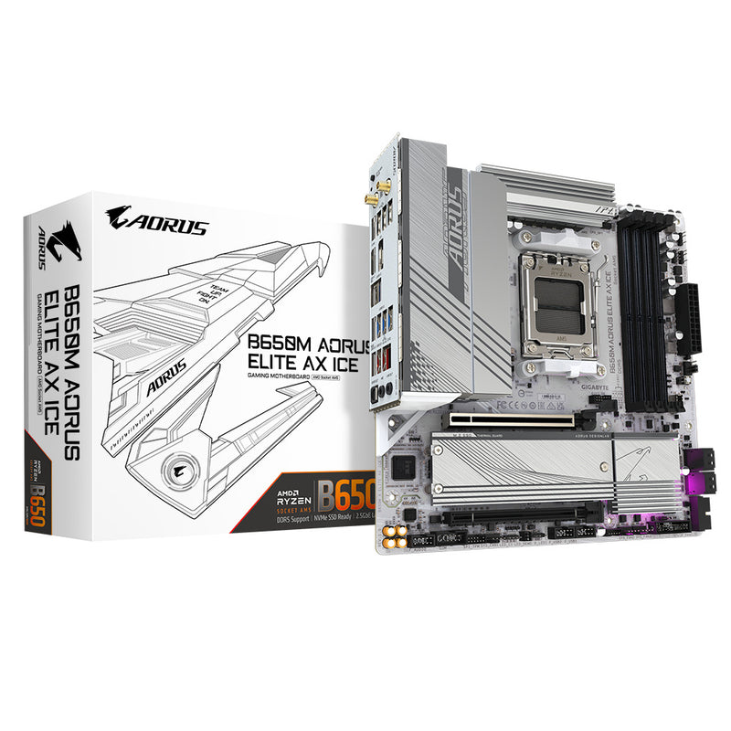 MOTHERBOARD GIGABYTE (B650M A ELITE AX ICE) SOCKET AM5, 4*DDR5 8000MHZ, HDMI, DP,MICRO ATX, WIFI6/BT-1